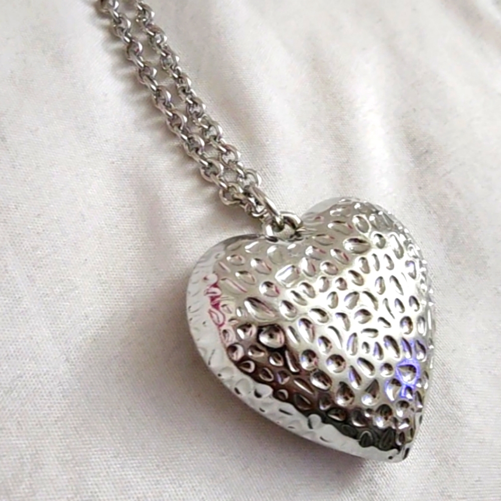 3 for $18 Silver Puffed Strawberry Heart Necklace and Earrings Set NWT